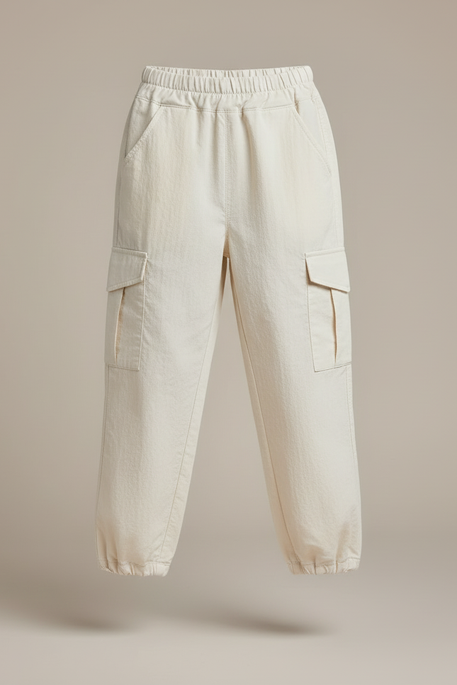 Pantalon Blanc Cargo Ample Casual Enfant Coton - Beige Toile - vue 3