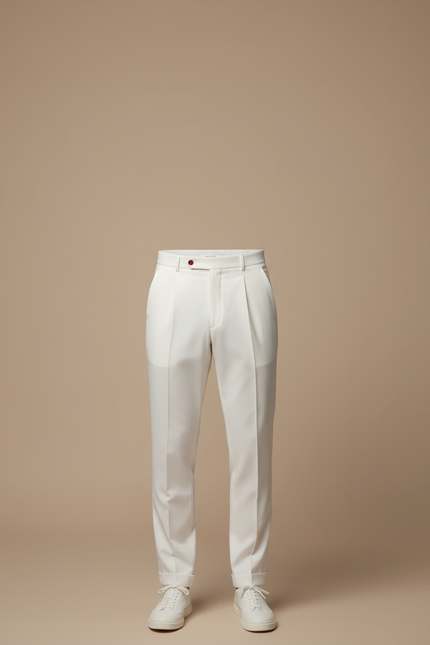 Pantalon Blanc Plissé Habillé Décontracté Homme - Gabardine - vue 3