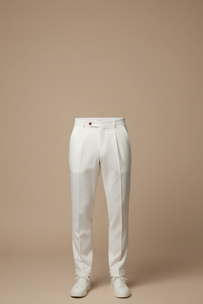 Pantalon Blanc Plissé Habillé Décontracté Homme - Gabardine - vue 3