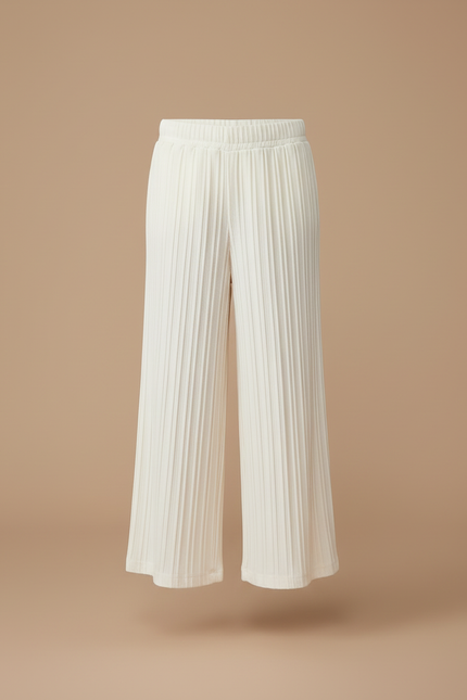 Pantalon Blanc Plissé Ample Confortable Fille Décontracté - Beige Maille - vue 3
