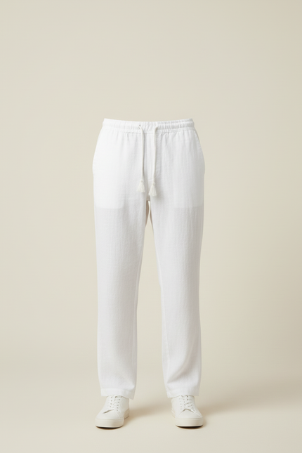 Pantalon Blanc Homme Décontracté Coton Lin Cordon - vue 3