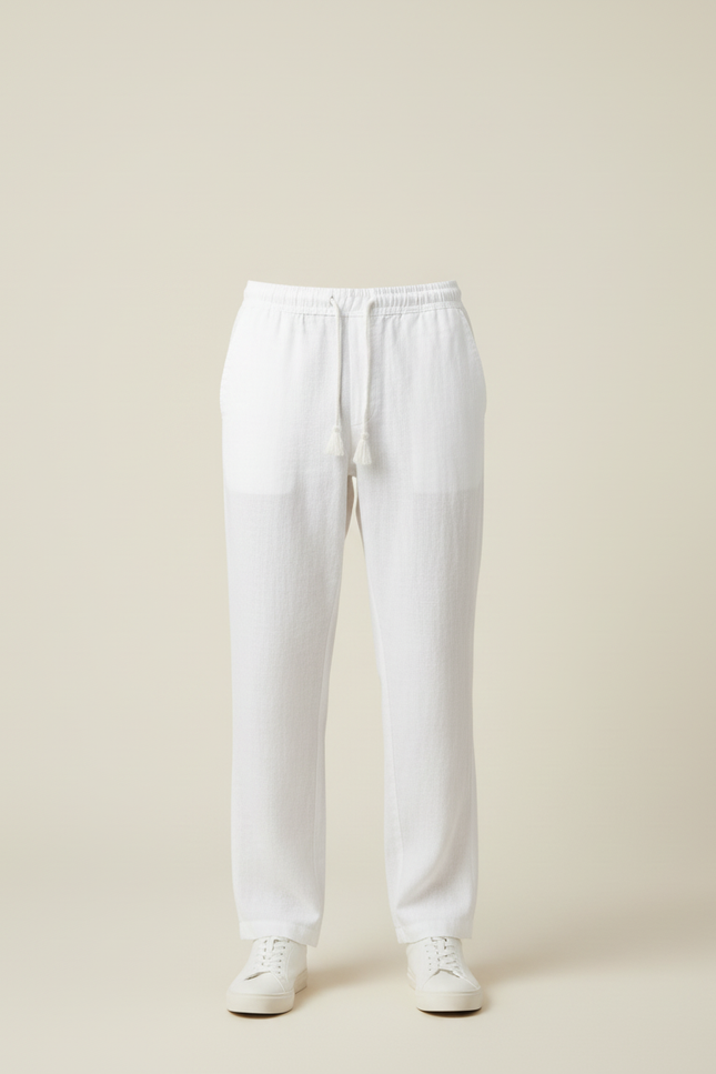 Pantalon Blanc Homme Décontracté Coton Lin Cordon - vue 3