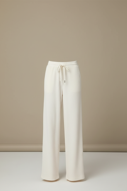 Pantalon Blanc Côtelé Droit Fluide Décontracté Femme - Maille - vue 3