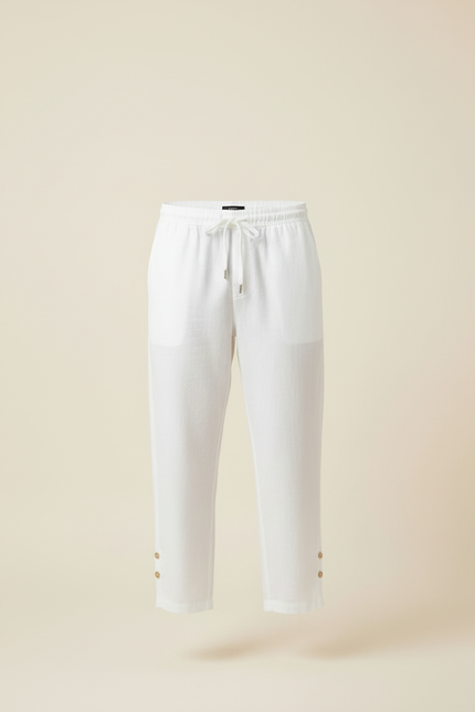 Pantalon Blanc Homme Lin Décontracté Cheville Cordon Boutons - vue 3