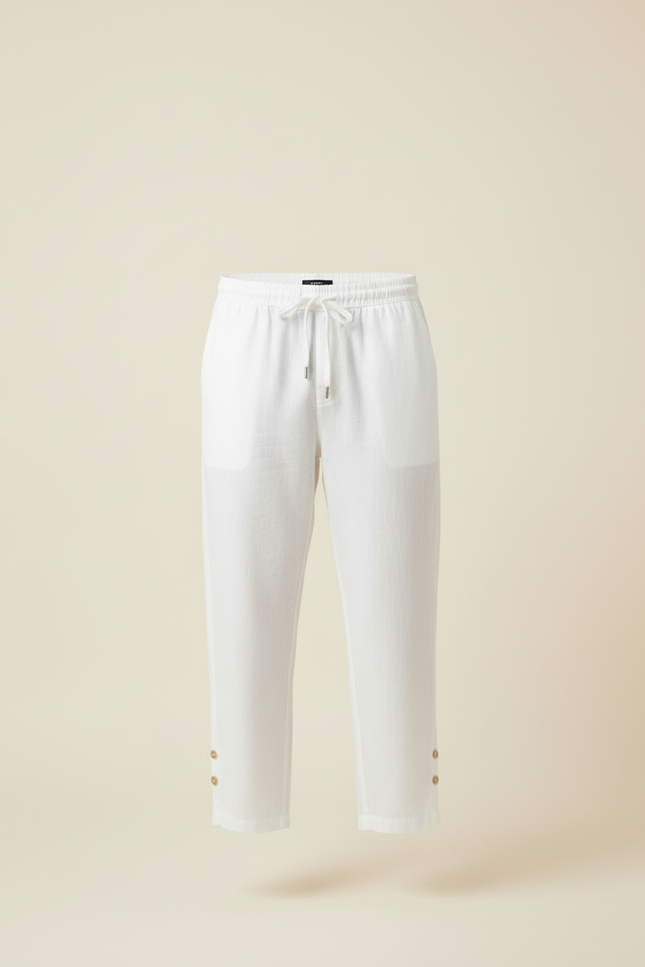 Pantalon Blanc Homme Lin Décontracté Cheville Cordon Boutons - vue 3