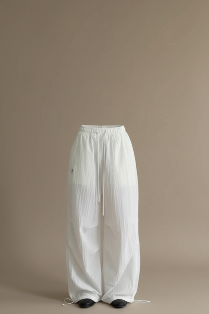 Pantalon Blanc Parachute Ample Taille Haute Femme - Polyester - vue 3