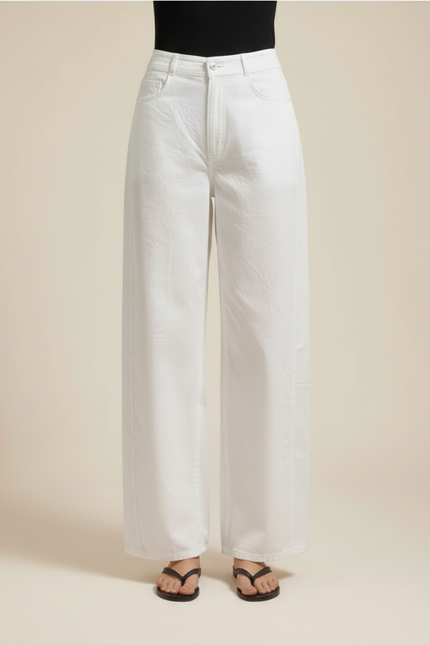Pantalon Blanc Ample Lin Décontracté Femme Fluide - vue 3