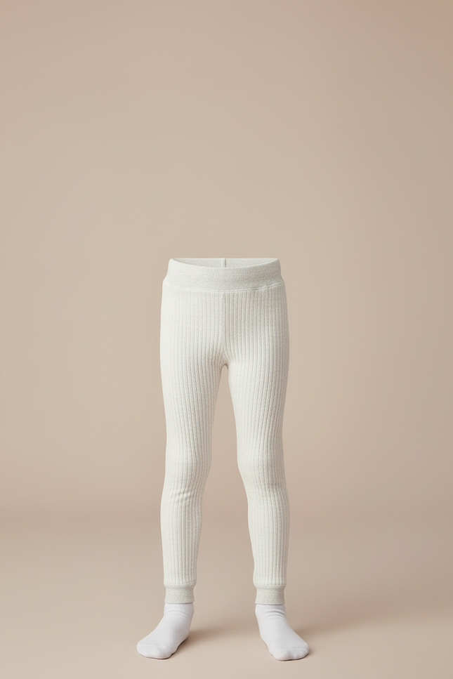Pantalon Blanc Côtelé Élastique Confortable Enfant - Maille - vue 3