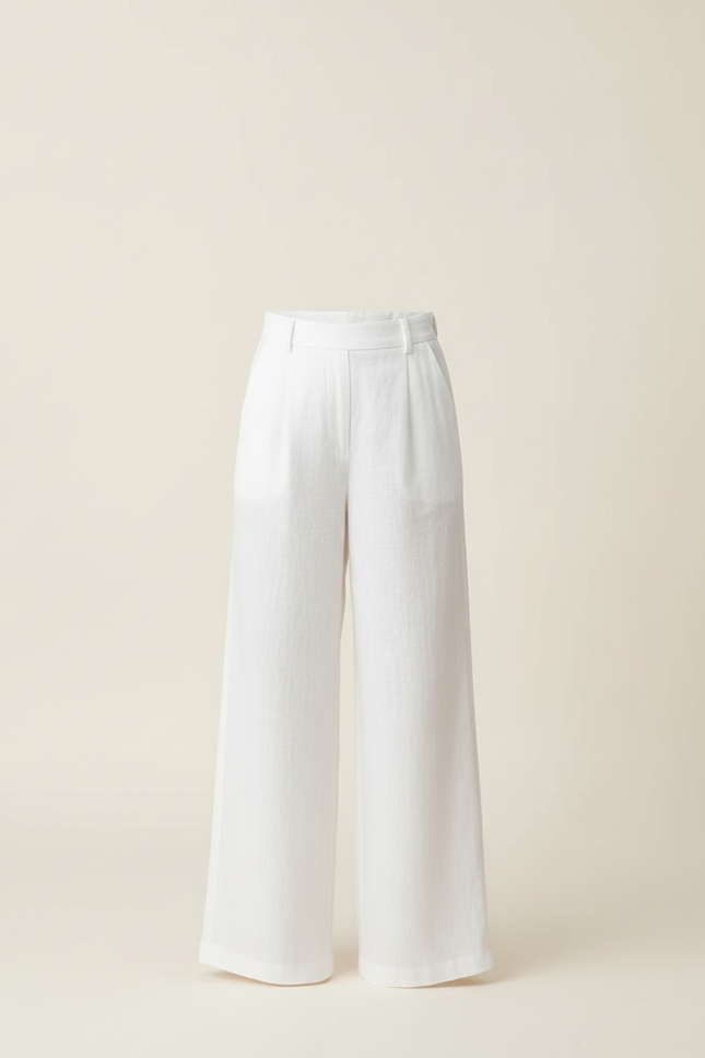 Pantalon Blanc Ample Lin Décontracté Fille Élégant - vue 3