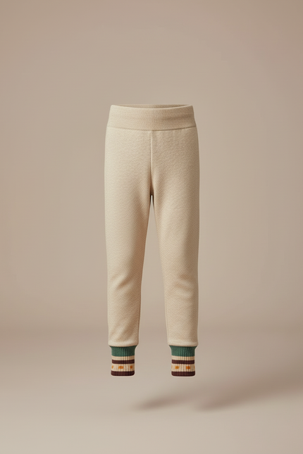 Pantalon Blanc Tricoté Côtelé Confortable Enfant Garçon - Beige Maille - vue 3