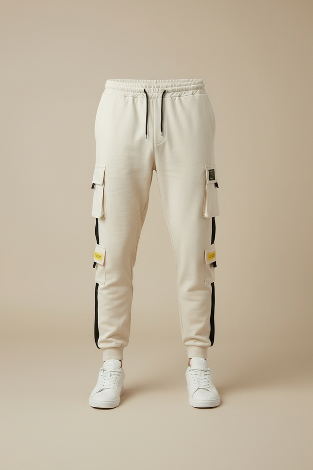 Pantalon Blanc Rayure Noir - Beige Molleton - vue 3