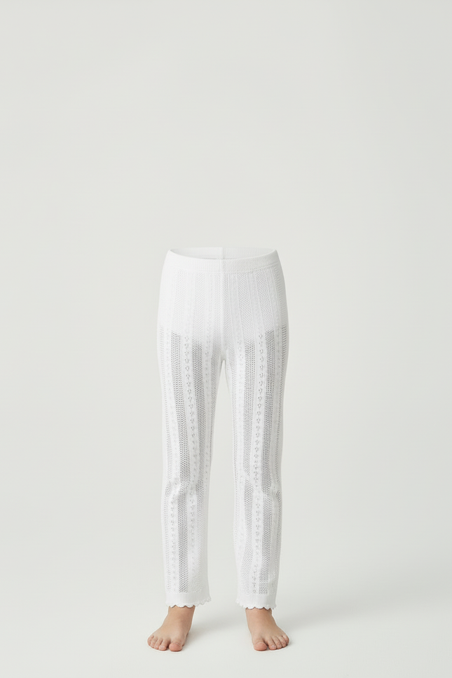 Pantalon Blanc Tricoté Respirant Dentelle Enfant Fille - Maille - vue 3