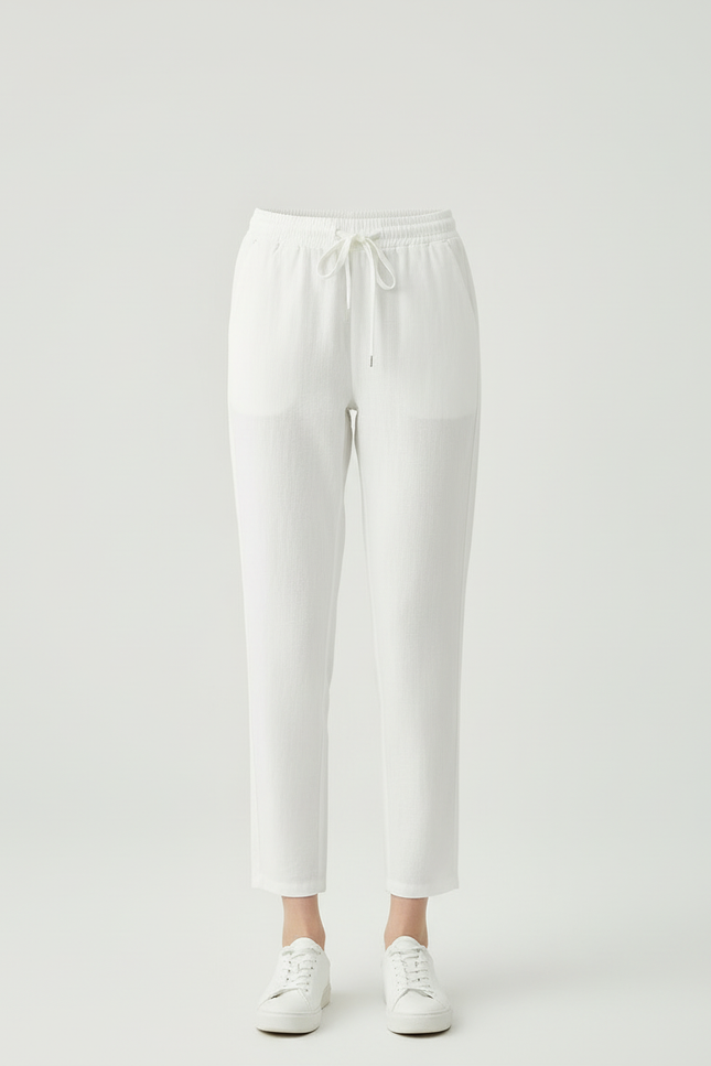 Pantalon Blanc Coton Lin Fluide Décontracté Femme - vue 3