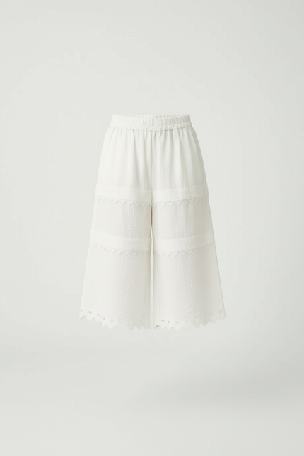 Pantalon Blanc Dentelle Ample Évasé Enfant Estival - Lin - vue 3