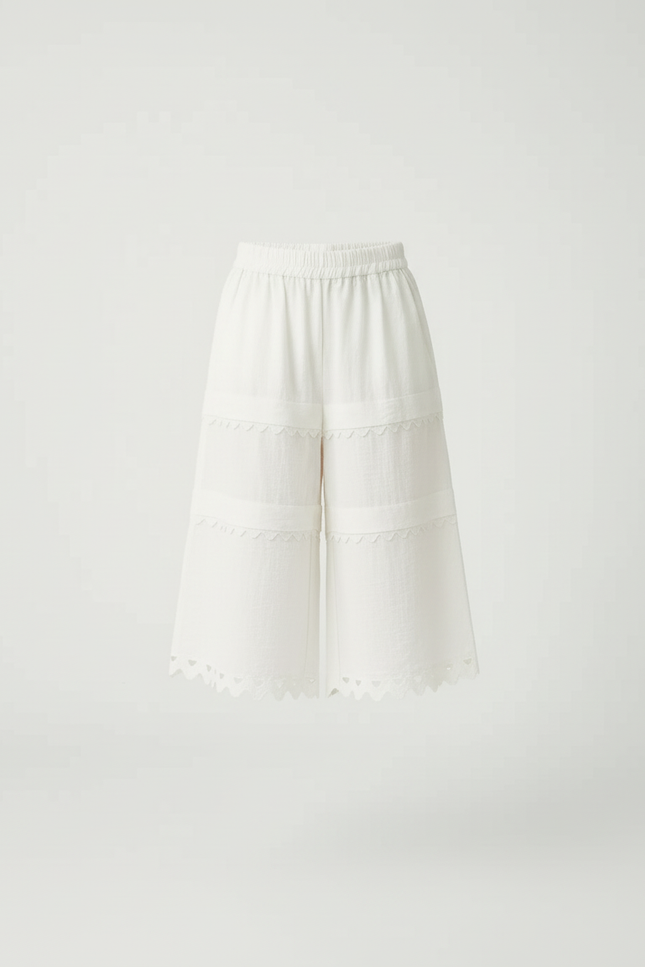 Pantalon Blanc Dentelle Ample Évasé Enfant Estival - Lin - vue 3