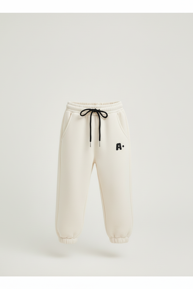 Pantalon Blanc Molletonné Ample Cordon Décontracté Hiver - Beige - vue 3