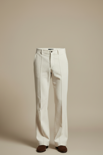 Pantalon Blanc Côtelé Évasé Vintage Homme Élégant - Beige Cordé - vue 3
