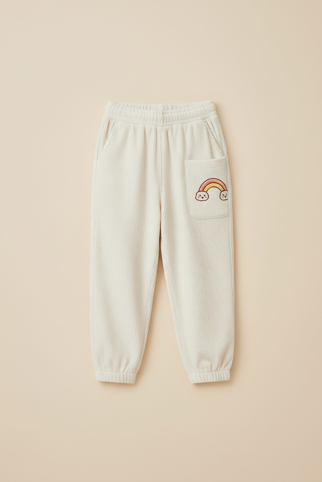 Pantalon Blanc Côtelé Décontracté Arc-en-ciel Fille - Beige Cordé - vue 3