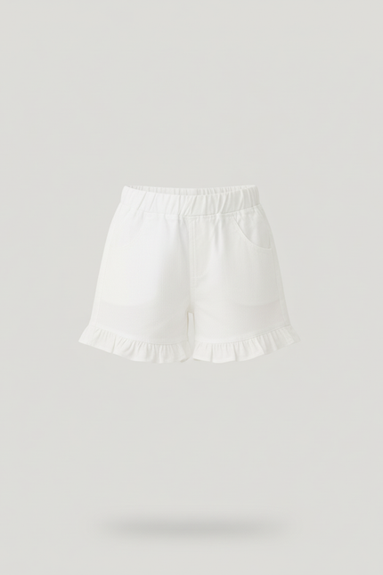 Pantalon Blanc Short Volants Fille Coton Décontracté - vue 3