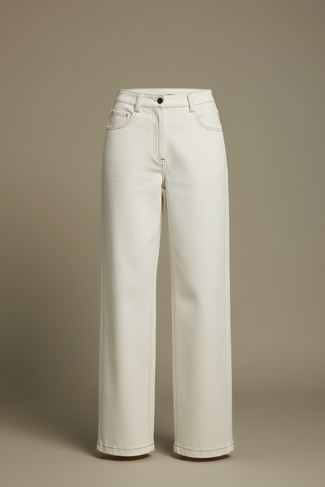 Pantalon Blanc Droit Coton Taille Haute Élégant - Jean - vue 3