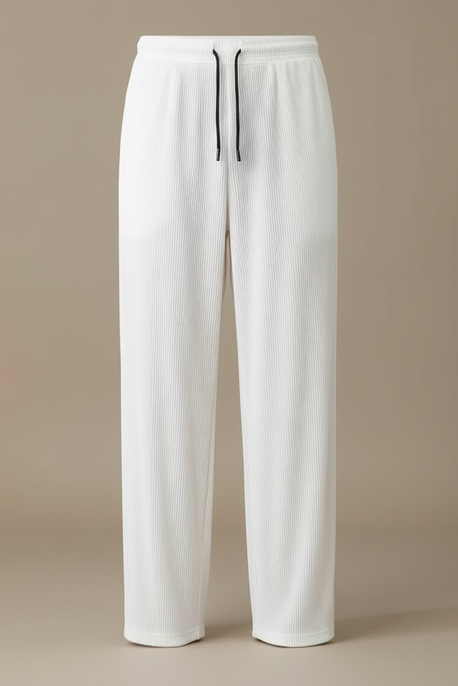 Pantalon Blanc Plissé Droit Ample Léger Homme - Polyester - vue 3