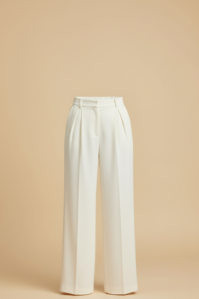 Pantalon Blanc Plissé Ample Taille Haute Élégant - Polyester - vue 3