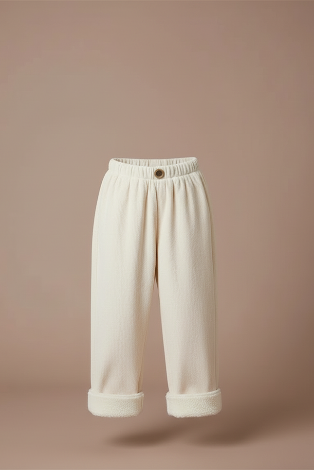 Pantalon Blanc Côtelé Ample Droit Enfant Doublé Polaire - Beige Molleton - vue 3
