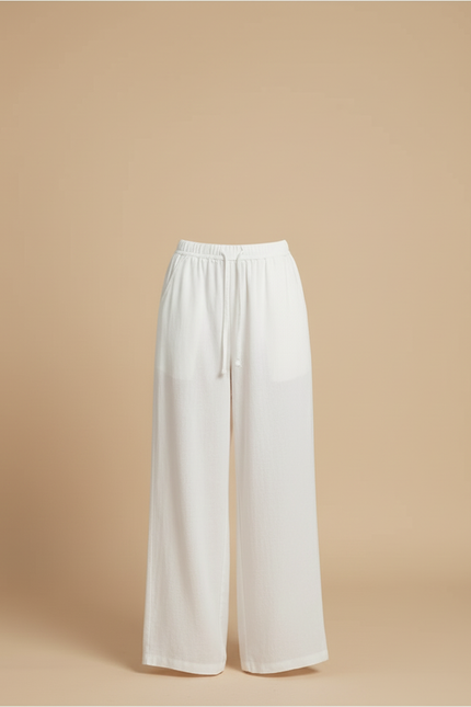 Pantalon Blanc Fluide Ample Lin Coton Femme - vue 3