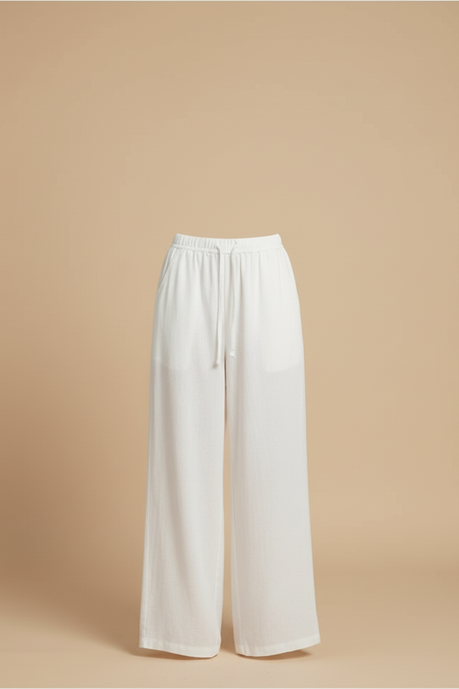 Pantalon Blanc Fluide Ample Lin Coton Femme - vue 3