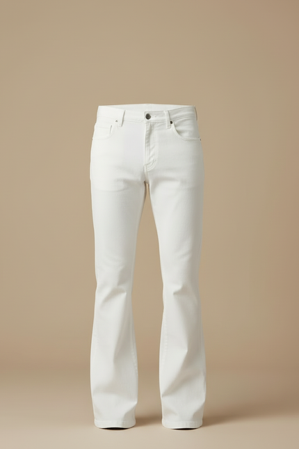 Pantalon Blanc Évasé Homme Décontracté Coton - Jean - vue 3
