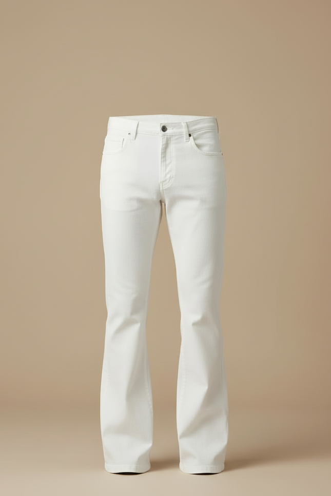 Pantalon Blanc Évasé Homme Décontracté Coton - Jean - vue 3