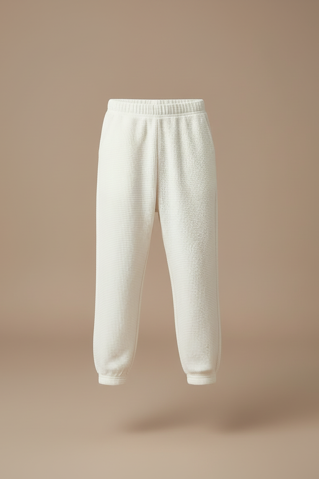 Pantalon Blanc Gaufre Décontracté Confortable Enfant - Maille - vue 3