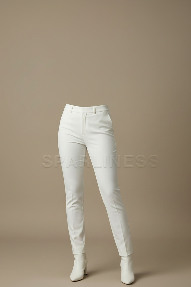 Pantalon Blanc Slim Taille Haute Élégant Femme - Polyester - vue 3