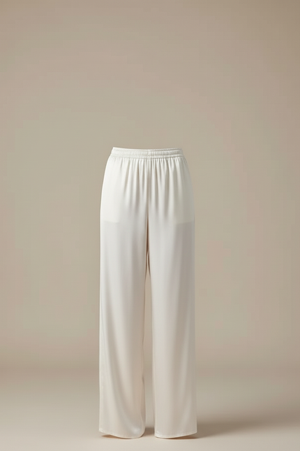 Pantalon Blanc Satin Fluide Ample Élégant Femme - vue 3