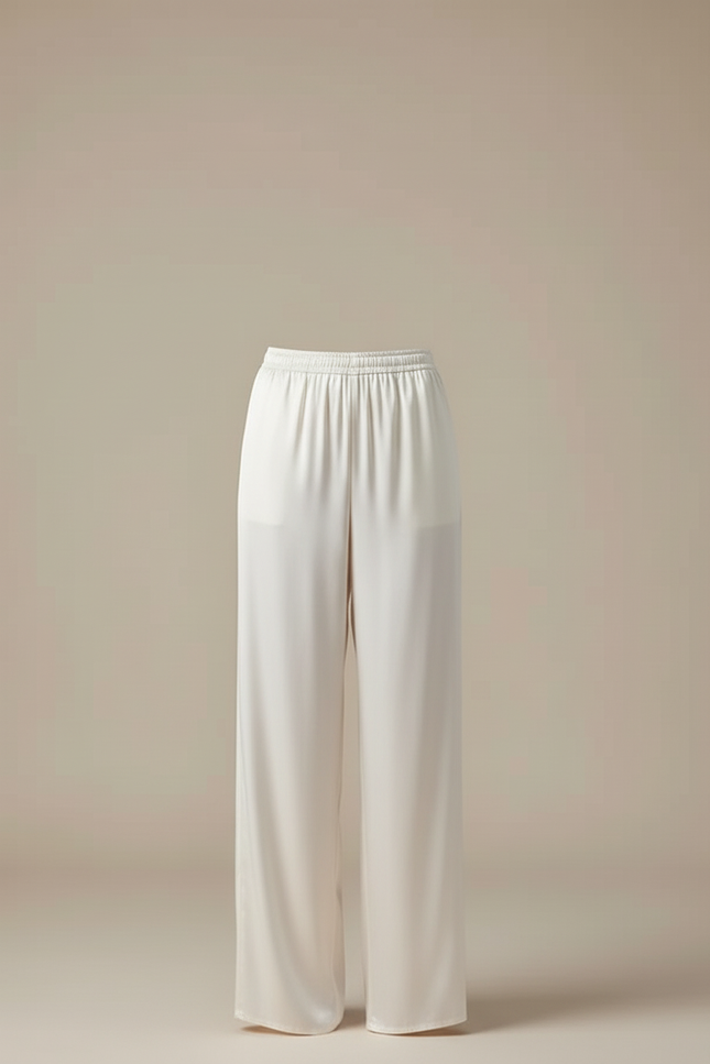 Pantalon Blanc Satin Fluide Ample Élégant Femme - vue 3