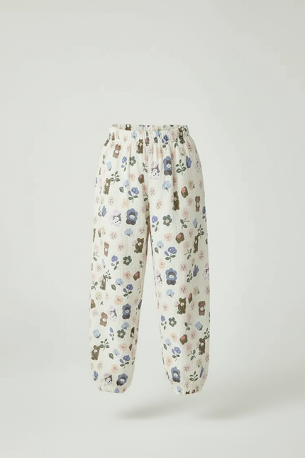 Pantalon Blanc Imprimé Fleuri Ample Coton Enfant - vue 3