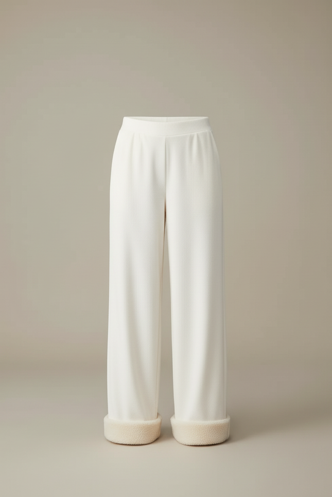 Pantalon Blanc Côtelé Ample Décontracté Doublé Polaire - Cordé - vue 3