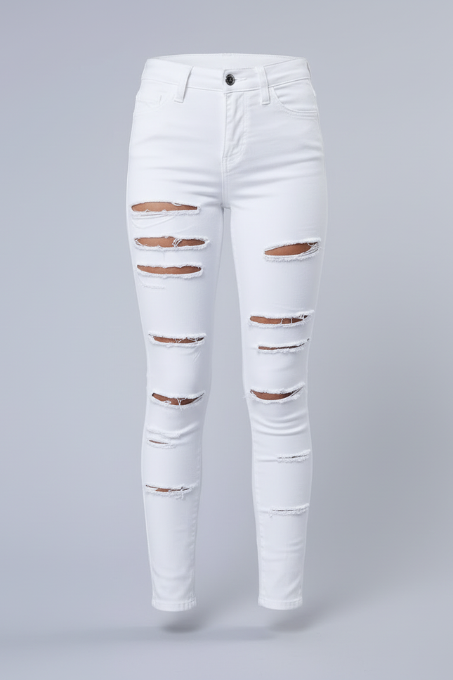 Pantalon Blanc Jean Skinny Déchiré Fille - vue 3