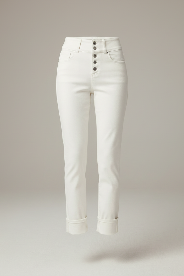 Pantalon Blanc Taille Haute Slim Femme Coton Stretch - Jean - vue 3