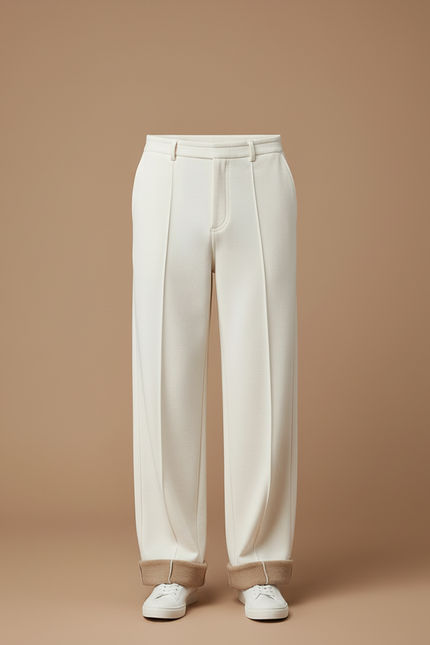 Pantalon Blanc Ample Droit Élégant Décontracté Homme - Laine - vue 3
