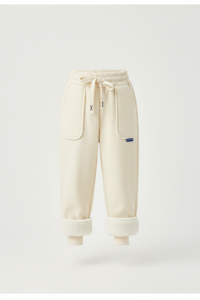 Pantalon Blanc Molletonné Chaud Enfant Doux Confortable - Beige - vue 3