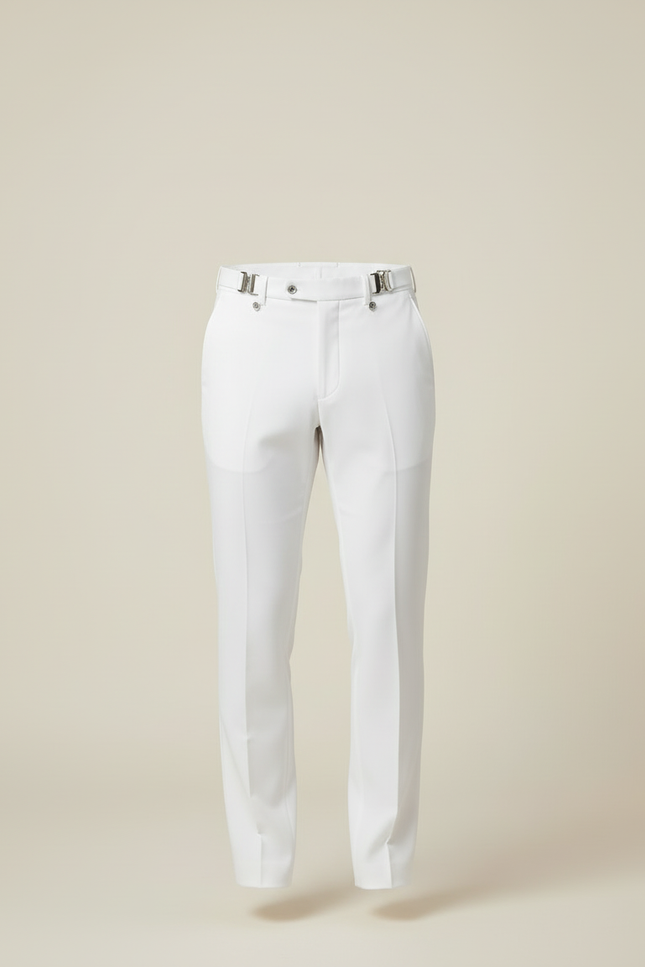 Pantalon Blanc Habillé Coupe Droite Élégant Homme - Gabardine - vue 3