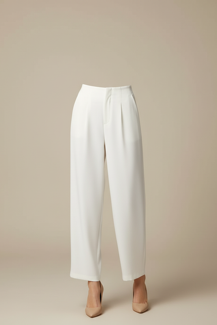 Pantalon Blanc Fluide Plissé Taille Haute Femme - Polyester - vue 3