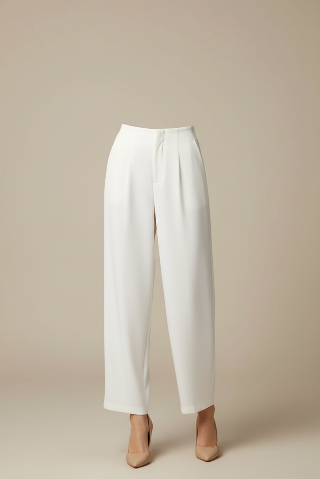 Pantalon Blanc Fluide Plissé Taille Haute Femme - Polyester - vue 3