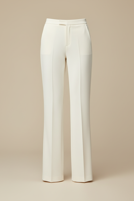 Pantalon Blanc Droit Habillé Évasé Taille Haute - Polyester - vue 3