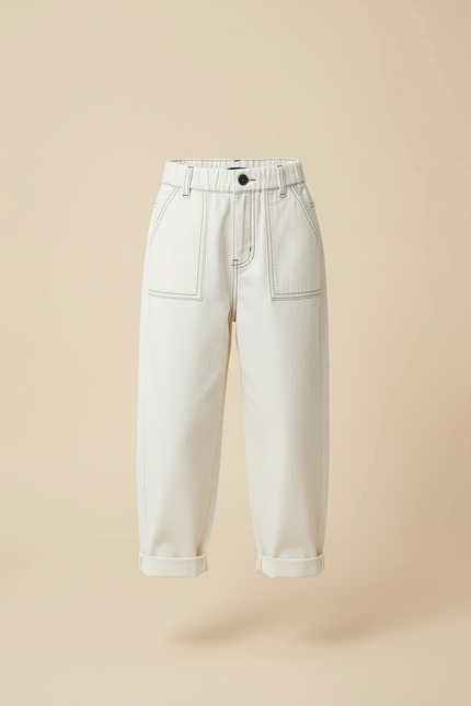 Pantalon Blanc Large Décontracté Coton Enfant - Jean - vue 3