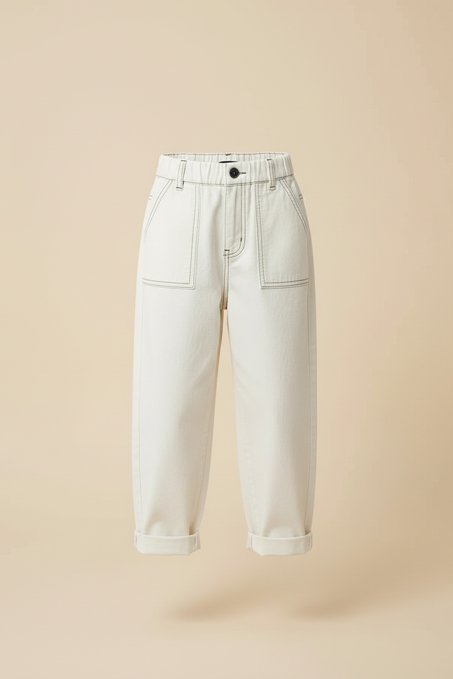Pantalon Blanc Large Décontracté Coton Enfant - Jean - vue 3