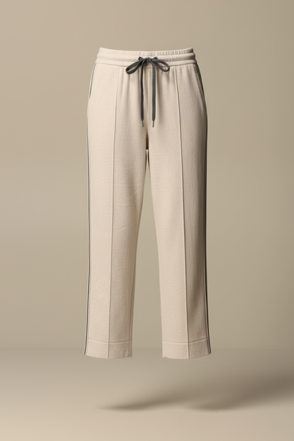 Pantalon Blanc Décontracté Coton Taille Haute Femme - Beige Molleton - vue 3
