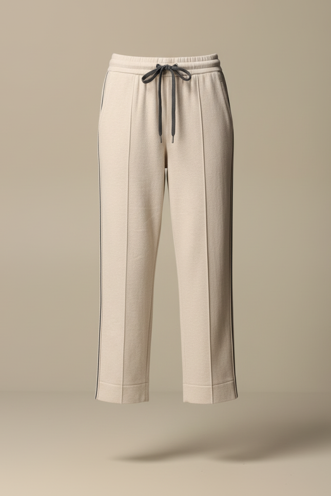 Pantalon Blanc Décontracté Coton Taille Haute Femme - Beige Molleton - vue 3