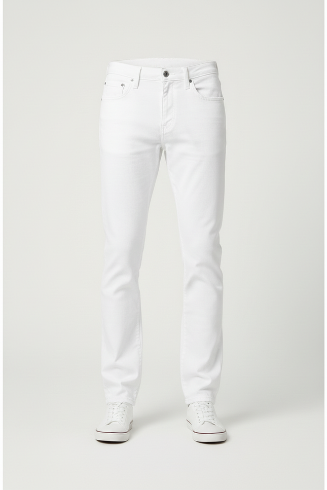 Pantalon Blanc Homme Coupe Droite Décontracté Slim - Jean - vue 3